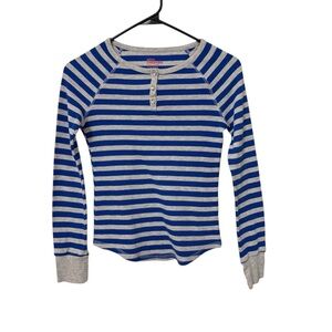 Y2K Waffle Knit Henley Long Sleeve Striped Shirt Girls Large Epic Threads 2000’s